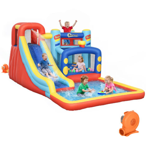 Château Gonflable pour Enfants 3-8 Ans avec Trampoline, Toboggan et Piscine, 435x245x200 cm