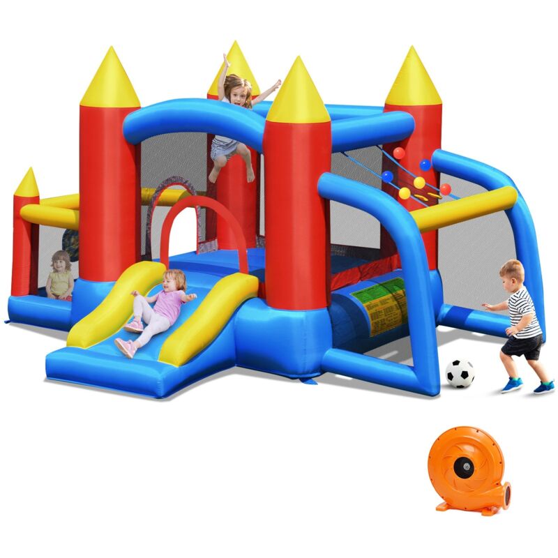Helloshop26 - Château gonflable pour enfants avec souffleur 450 w toboggan 60 boules colorées,jeux de fléchettes but de football sac