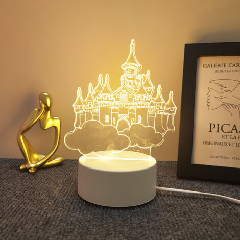 Château veilleuse pour enfants 3D Illusion nuit lampe couleurs changeantes avec télécommande chambre décor garçons filles cadeaux--Sept couleurs