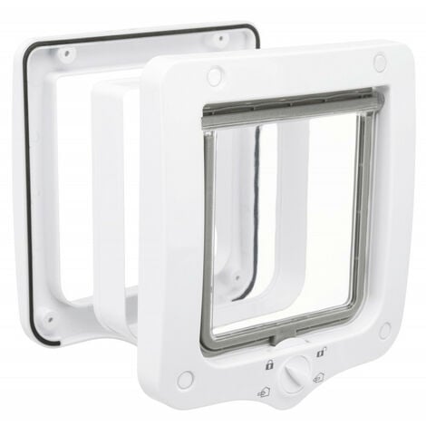 Chatière 4 positions avec tunnel 20 × 22 cm extérieur blanche pour chat - animallparadise