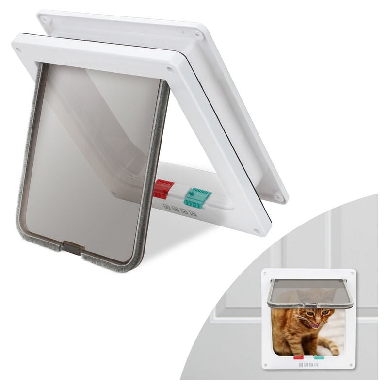 Chatière 4 voies Cat Door Porte pour animaux domestiques Chatière pour chiens Système de porte pour chats l 23.5 x 25 cm