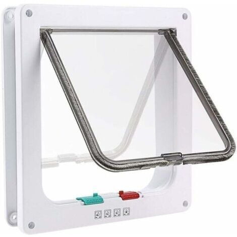 Chatière à 4 Positions Chatière Chat avec Tunnel Cache Découpe Chatière Chien Porte de Chat avec Serrure Chatières pour Petit Animaux Cat Mate Verrouillable Facile à Installer Blanc (L)