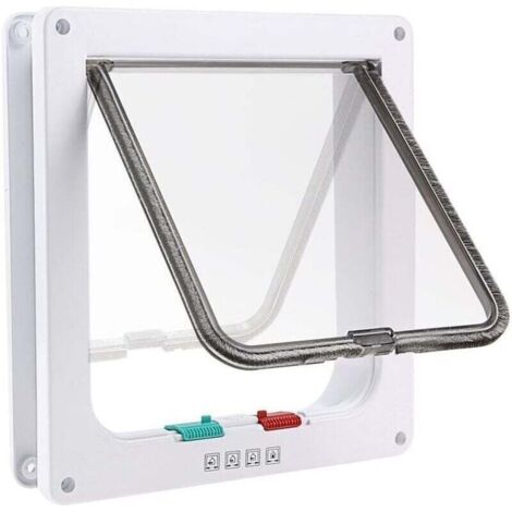 Chatière à 4 Positions Chatière Chat avec Tunnel Cache Découpe Chatière Chien Porte de Chat avec Serrure Chatières pour Petit Animaux Cat Mate Verrouillable Facile à Installer Blanc (L)