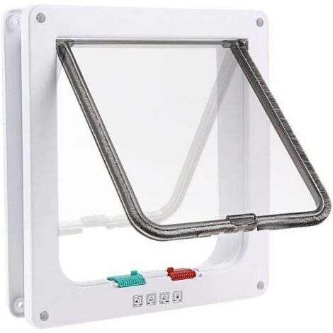 Chatière à 4 Positions Chatière Chat avec Tunnel Cache Découpe Chatière Chien Porte de Chat avec Serrure Chatières pour Petit Animaux Cat Mate Verrouillable Facile à Installer Blanc (L)