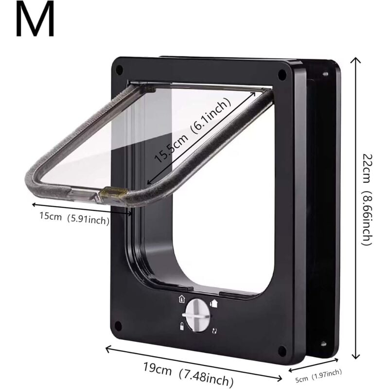 Chatière, chatière étanche avec verrouillage rotatif à quatre voies, adaptée aux chats, petits chiens, facile à installer et à utiliser, version