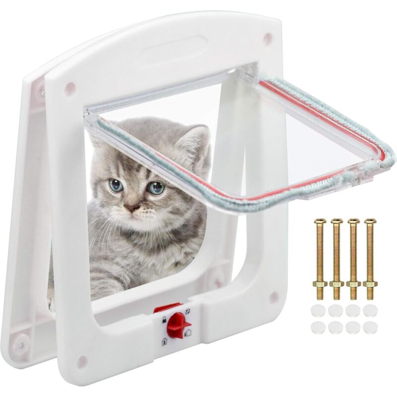 Chatière Classique à Verrouillage à 4 Voies Facile à Installer et Durable pour Chats Tunnel Inclus Blanc 20 x 22 cm