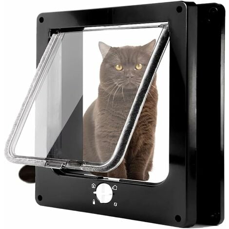Chatière Magnétique à 4 Voies, Chatière pour Chat à Installation Facile pour Tous Les Animaux de Compagnie, Porte pour Animaux Coulissant Manuel sur Mur / Bois / Porte en UPVC (Noir,Moyen)