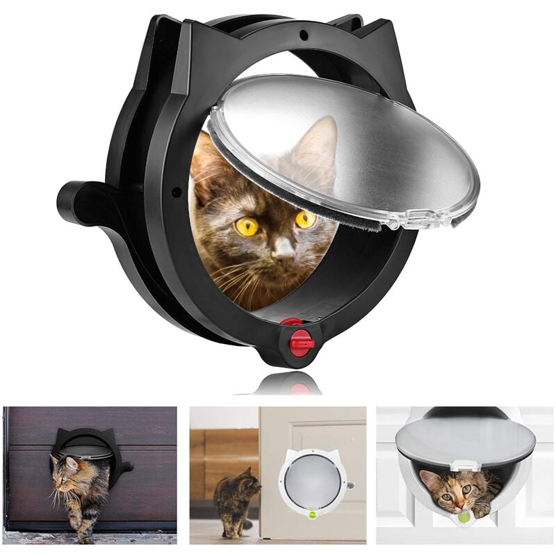 Chatière pour Animaux - Verrouillage 4 Voies, Design Unique, Facile à Installer - Noir