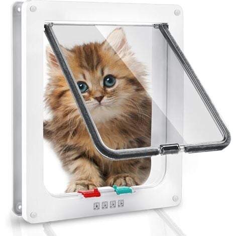 L&H-CFCAHL Chatière pour Chat avec magnétique à 4 Voies 20 x 19 cm Chatière pour Chat Chatière magnétique avec verrou Rotatif à 4 Voies pour Chat (Blanc, S)