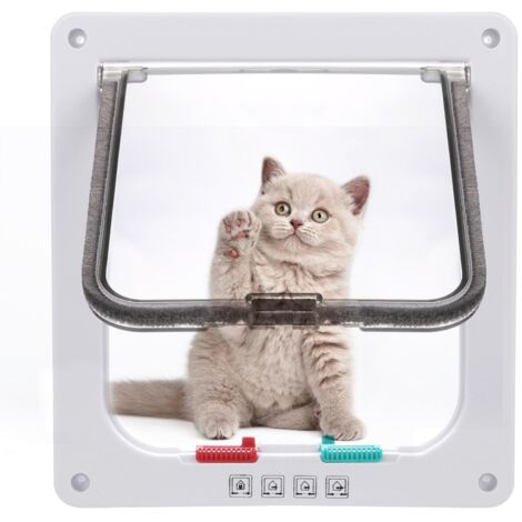 Chatière pour Chat avec magnétique à 4 Voies, 23,5 x 25cm, Porte pour Animaux de Compagnie pour Chats et Petits Chiens, Porte pour Chat avec Tunnel - L - Blanc