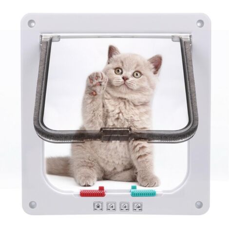 Chatière pour Chat avec magnétique à 4 Voies, 24,5x28,5cm, Porte pour Animaux de Compagnie pour Chats et Petits Chiens, Porte pour Chat avec Tunnel - XL - Blanc