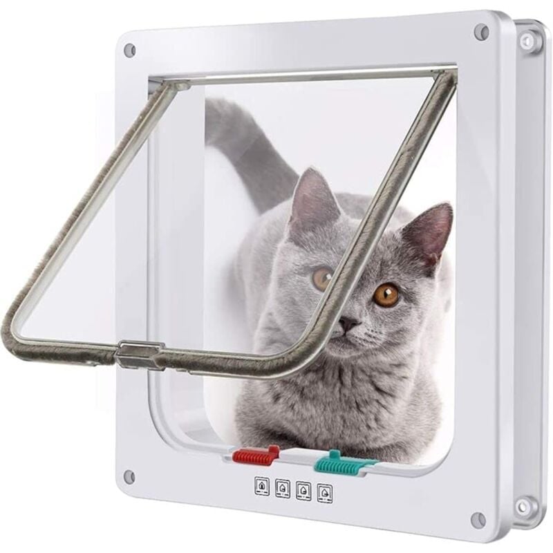 Chatière pour Chat avec Magnétique à 4 Voies, Chiens ou Petits Animaux Contrlable Verrouillable Facile à Installer, Porte pour Animaux de Compagnie