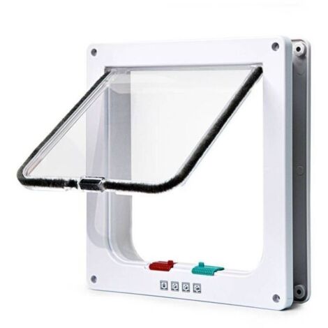 Chatière pour Chat avec magnétique à 4 voies , porte pour animaux de compagnie pour chats et petits chiens, 23.5 x 25 x 5.5cm L blanc pratique pour l'installation chatières et portes manuelles