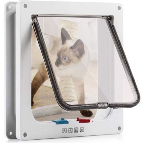 Chatière pour Chat avec magnétique à 4 voies, porte pour animaux de compagnie pour chats et petits chiens, porte pour chat avec tunnel Blanc 19 x 19 x 5.5 cm