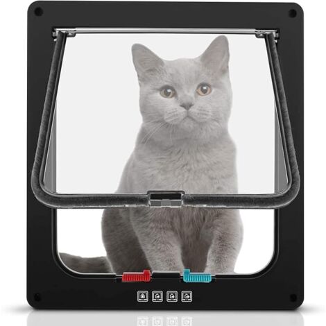 Chatière pour Chat avec magnétique à 4 Voies Porte pour Animaux de Compagnie pour Chats et Petits Chiens Porte pour Chat avec Tunnel (XL-25x27.7x5.5 cm, Noir)chatières et portes manuelles