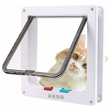 Chatière pour Chat avec magnétique à 4 Voies, Porte pour Animaux de Compagnie pour Chats et Petits Chiens, Porte pour Chat avec Tunnel (XL-28.5x24.5x5.5cm, Blanc)