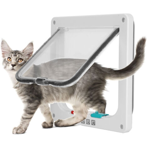Chatière pour Chat avec magnétique à 4 Voies, Porte pour Animaux de Compagnie pour Chats et Petits Chiens, Porte pour Chat avec Tunnel,blanc,S