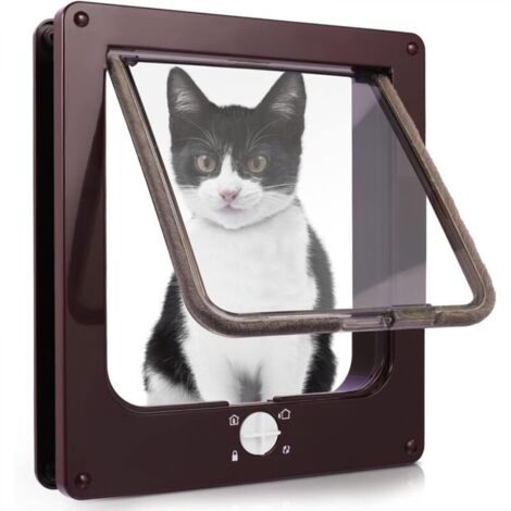 Chatière pour Chat, Chatière Imperméabiliser avec verrou Rotatif à 4 Voies pour Chat, Petit Chien, Facile à Installer et à Utiliser - marron XL