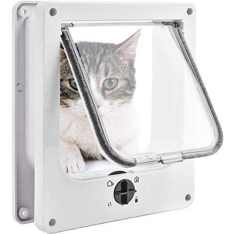 SINBINTA Chatière pour Chat, Chatière Imperméabiliser avec verrou Rotatif à 4 Voies pour Chat, Petit Chien, Facile à Installer et à Utiliser, Version améliorée - Blanc L