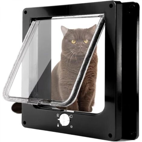 Chatière pour Chat, Chatière Magnétique à 4 Voies pour Chats et Petit Chiens, Porte pour Animaux Coulissant Manuel(Noir,L)
