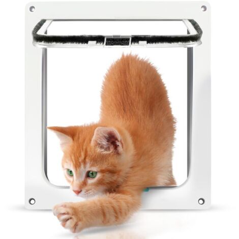 Chatière pour Chat et Chien Intérieure, Porte Chat Baie Vitrée Coulissante, Porte Chat Magnétique 4 Voies, Gateway pour Animaux, Blanc, 20x20x2 cm
