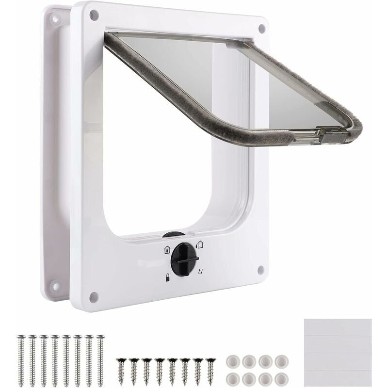 Chatière pour Chat Intérieur Blanc Magnétique, Porte Chat 27 23,5 5,5 cm, Trappe Chat 4 Voies d'Accès,Blanc
