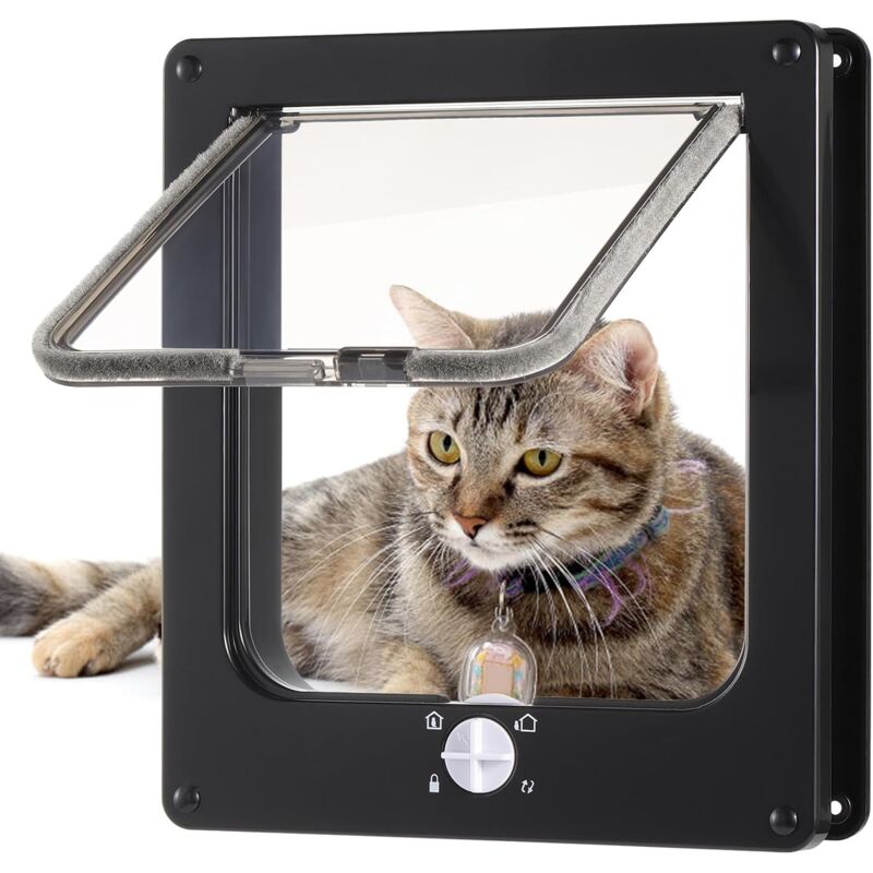 Chatière pour chat - Porte de sécurité silencieuse pour animal domestique avec serrure à 4 voies - Chatière résistante aux intempéries - Pour