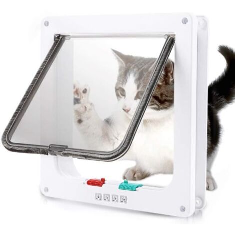 Chatière pour Chat, Porte pour Animaux de Compagnie pour Chats et Petits Chiens(L-25X23.5X5.3CM,Blanc)
