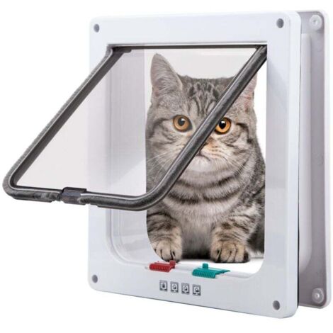 Chatière pour Chat,Magnétique Verrouillable 4 Modes pour Animaux Domestiques Chatons et Chatons Large Blanc
