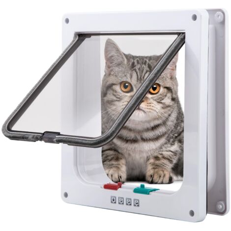 Chatière pour Chat,Magnétique Verrouillable 4 Modes pour Animaux Domestiques Chatons et Chatons Large Blanc