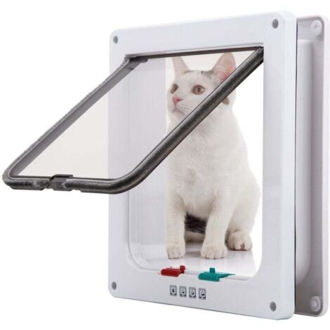 Chatière pour Chat,Magnétique Verrouillable 4 Modes pour Animaux Domestiques Chatons et Chatons Small Blanc