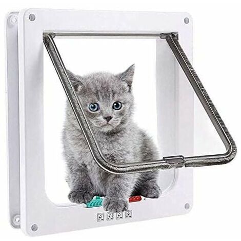 Chatière pour Chats, Chatière pour Chats, Chiens ou Petits Animaux Contrôlable Verrouillable Facile à Installer (M, Blanc)