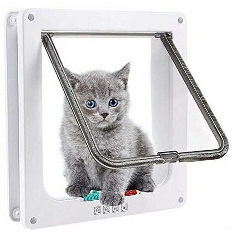Chatière pour Chats, Chatière pour Chats, Chiens ou Petits Animaux Contrôlable Verrouillable Facile à Installer (M, Blanc)