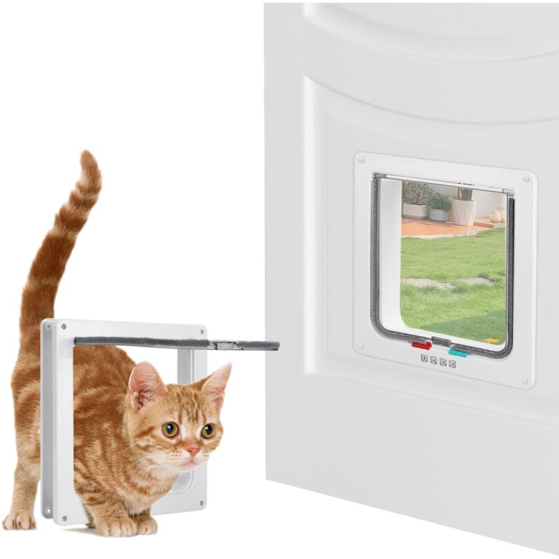 Chatière pour Chats, Verrouillage à 4 Voies Chatière 25 x 23.5 x 5,5cm pour Chats et Petits Chiens de circonférence 75cm, Facile à Installer et à