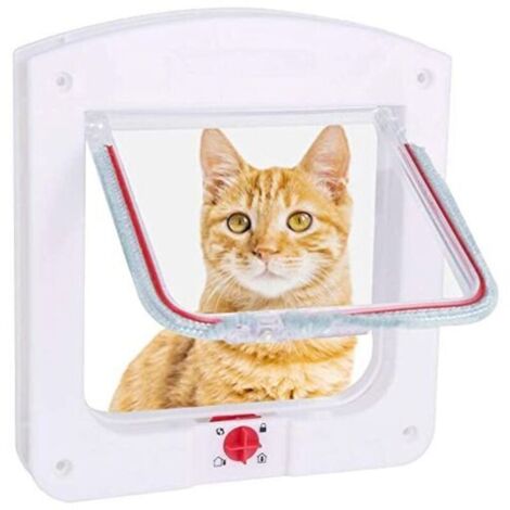 Chatières et portes manuelles,Chatière pour Chat Chiens Petit Chatière Porte Puce 4 Voies verrouillable Facile à Installer Blanc,