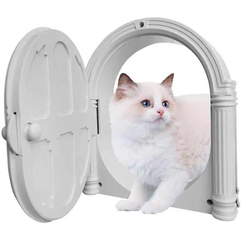 Chatières pour chat pour porte, porte intérieure, Installation facile, bloquant les odeurs de litière pour chien et chat (blanc)