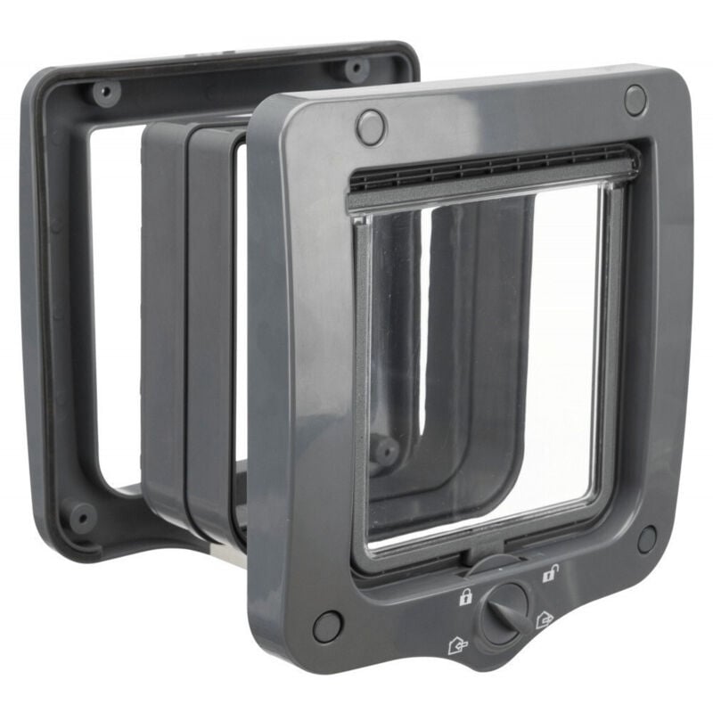 Chatière 4 positions avec tunnel 20 × 22 cm grise pour chat Animallparadise