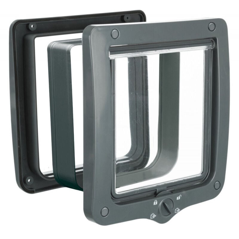 Chatière 4 positions xl avec tunnel 24 × 28 cm extérieur grise pour chat Animallparadise