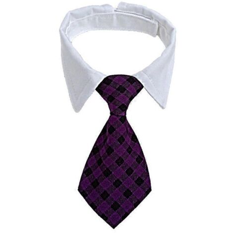 Chaton collier cravate formelle nœud papillon réglable portable pour chat chien violet à carreaux - Accessoire élégant pour animaux.