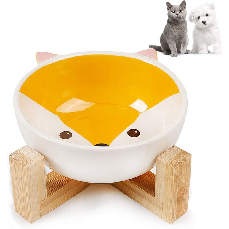 Chats Bambou Céramique, Pet Bol en Céramique, Gamelles Chien Chat Céramique, Ensemble de gamelle en céramique pour Chien, Chat avec Support en