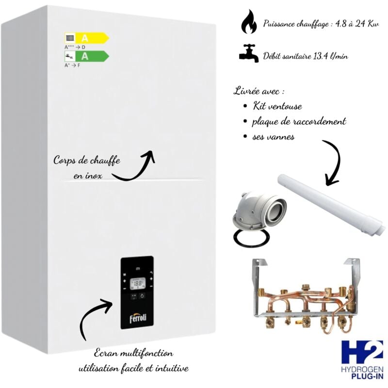 Ferroli - Chaudière gaz condensation Bluehelix Alpha 28C Accessoires Avec dosseret et kit ventouse horizontale