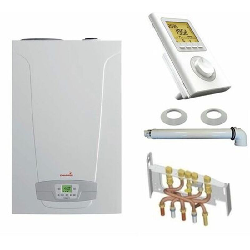 Chappee - Chaudière Gaz Condensation Initia + Duo Chappée 25 kW Complète (Ventouse + Douilles + Dosseret) avec Thermostat Filaire
