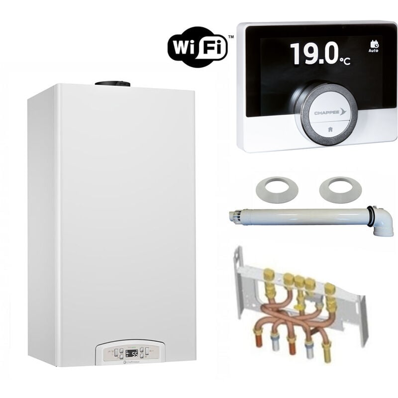 Chaffoteaux - Chaudière Gaz Condensation Inoa Green 25 kW Complète (Ventouse + Douilles + Dosseret) avec Thermostat Connecté