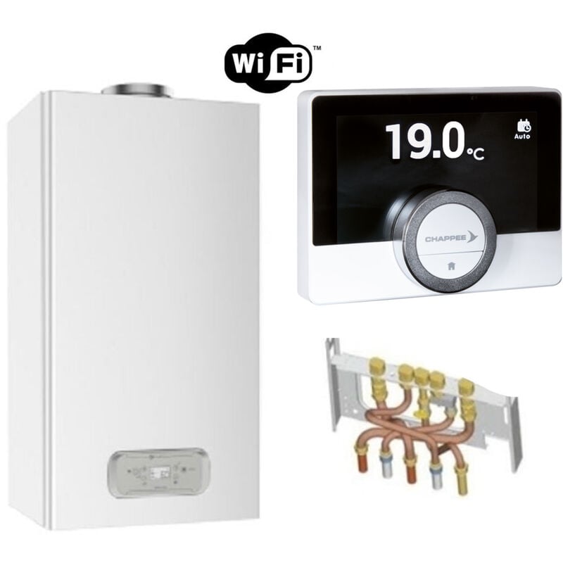 Chaffoteaux - Chaudière Gaz BasNox Inoa Nox 24 kW / vmc Complète (Douilles + Dosseret) avec Thermostat Connecté