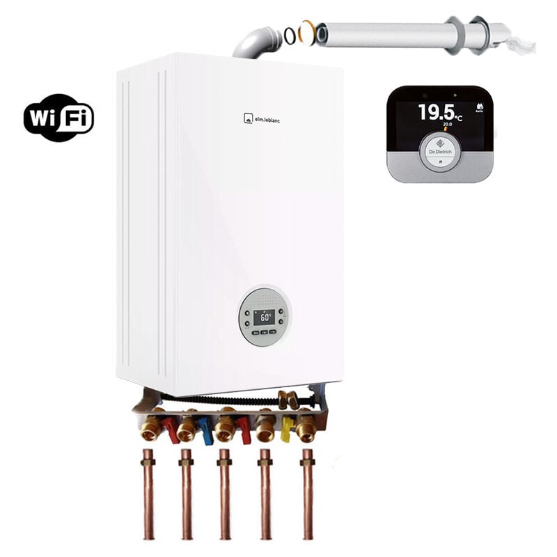 Chaudière gaz murale condensation Oxylis iCondens e.l.m Leblanc 24 kW Complète (Ventouse + Douilles + Dosseret) avec Thermostat Connecté