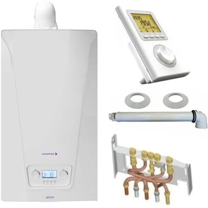 Chappee - Chaudière Gaz Murale Condensation Accea Chappée 29 kW Complète (Ventouse + Douilles + Dosseret) avec Thermostat Filaire