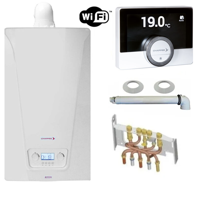 Chappee - Chaudière Gaz Murale Condensation Accea Chappée 35 kW Complète (Ventouse + Douilles + Dosseret) avec Thermostat Connecté
