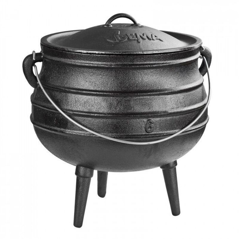 Dema – Chaudron en fonte 14L pour barbecue – Couvercle ajusté – Pieds tripodes pour poser sur le feu – Anse pour suspension et transport