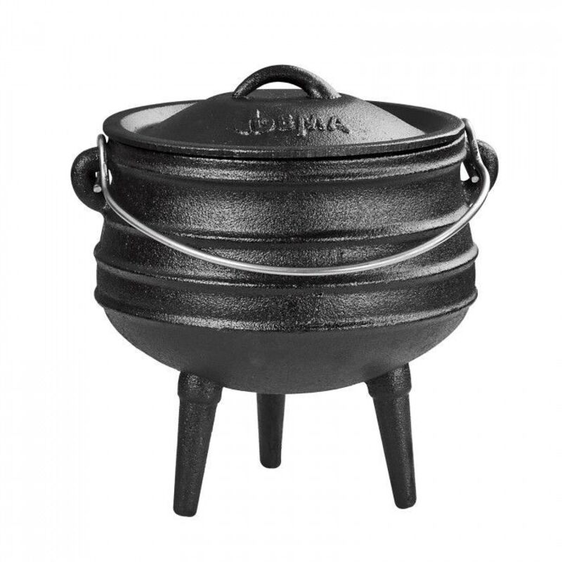 Dema – Chaudron en fonte 3 litres pour barbecue – Couvercle ajusté – Pieds tripodes pour poser sur le feu – Anse pratique pour suspension