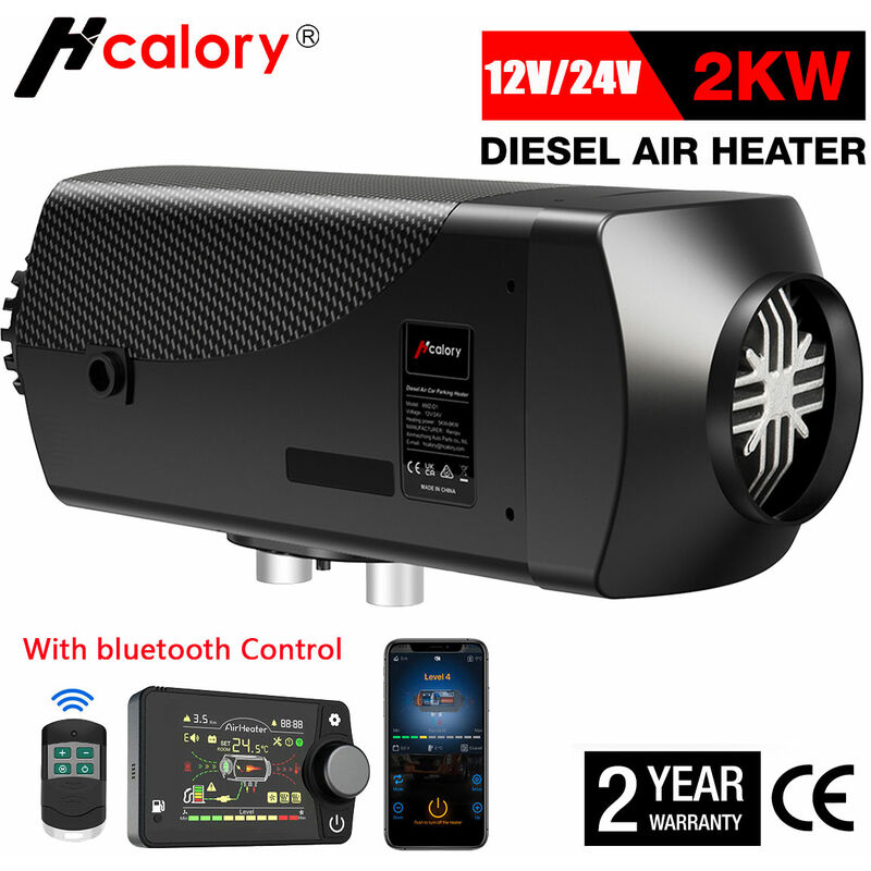 Maerex - Chauffage à air Diesel HC-A22 90mm 2KW 12V/24V Heater Réchauffeur d'air Diesel lcd silencieux pour rv camion voiture van bateau auto